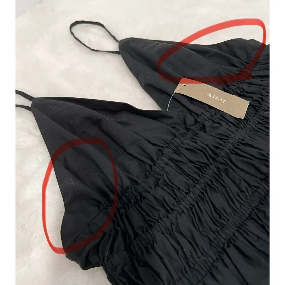 New J. Crew Size 2 V-neck smocked-waist dress in cotton poplin Black *Stain*